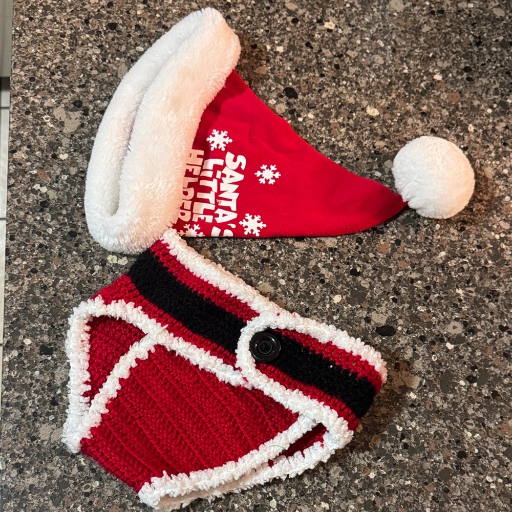 Red and White Santa Hat and Diaper Cover Set
